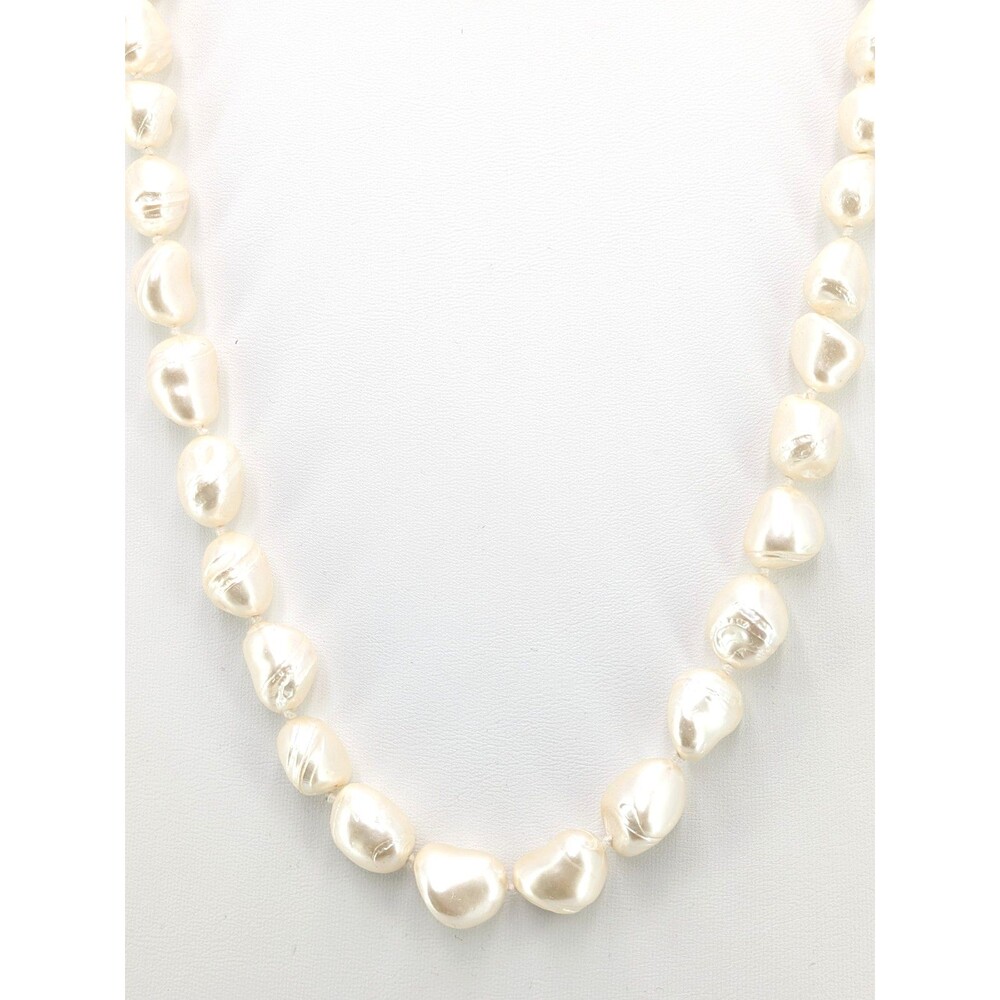 Baroque Faux Pearl Necklace White Cream Irregular Knotted Strand 21in Elegance
